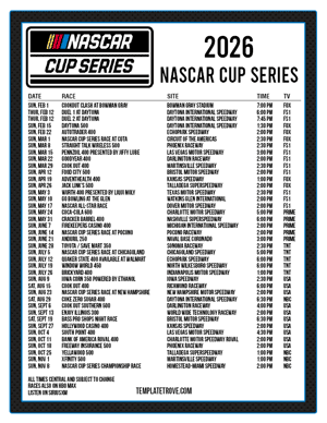 Printable 2026
 NASCAR Schedule - Central Times