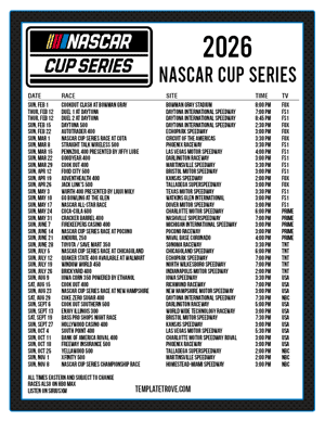 Printable 2026 NASCAR Schedules