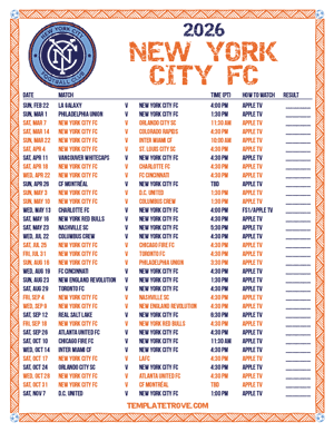 New York City FC 2026
 Printable Soccer Schedule - Pacific Times