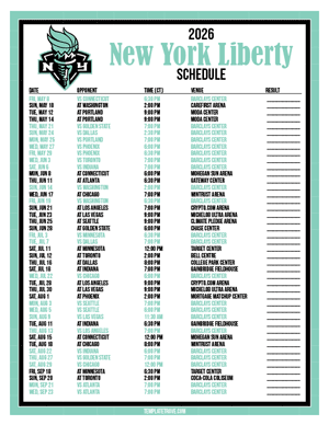 New York Liberty 2026
 Printable Basketball Schedule - Central Times