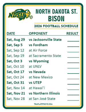 North Dakota State Bison Football 2026
 Printable Schedule  - Style 2