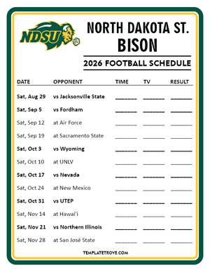 North Dakota State Bison Football 2026
 Printable Schedule - Style 4