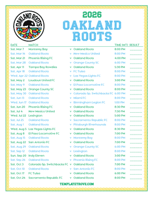   Oakland Roots 2026
 Printable Soccer Schedule - Mountain Times
