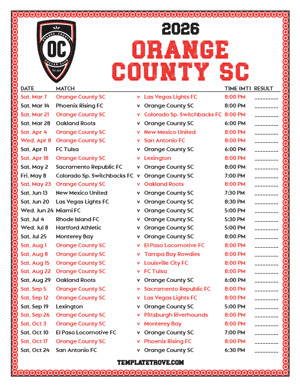   Orange County SC 2026
 Printable Soccer Schedule - Mountain Times