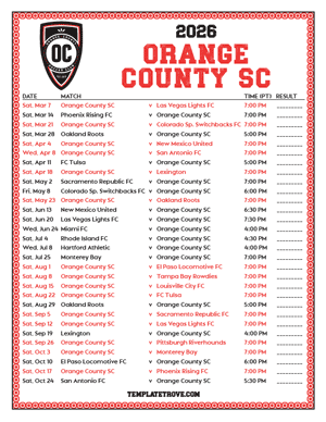   Orange County SC 2026
 Printable Soccer Schedule - Pacific Times