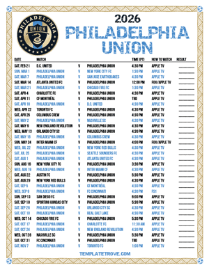Philadelphia Union 2026
 Printable Soccer Schedule - Pacific Times