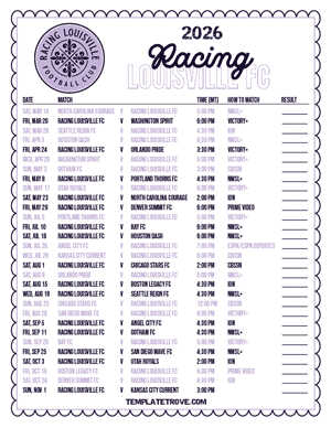 Racing Louisville FC 2026
 Printable Soccer Schedule - Mountain Times