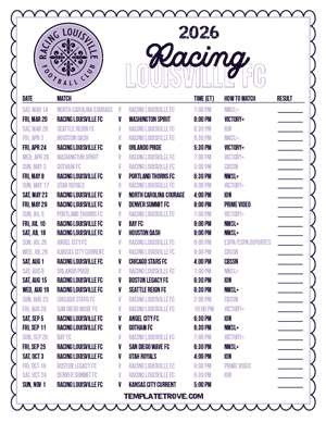 Racing Louisville FC 2026
 Printable Soccer Schedule