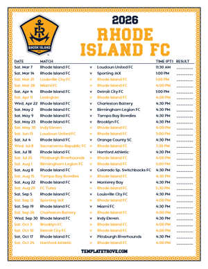   Rhode Island FC 2026
 Printable Soccer Schedule - Pacific Times