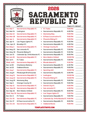   Sacramento Republic FC 2026
 Printable Soccer Schedule - Central Times