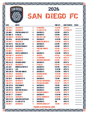 San Diego FC 2026
 Printable Soccer Schedule