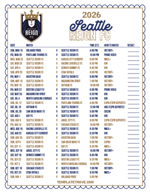 Seattle Reign FC 2026
 Printable Soccer Schedule