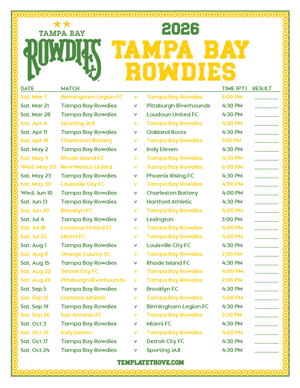   Tampa Bay Rowdies 2026
 Printable Soccer Schedule - Pacific Times