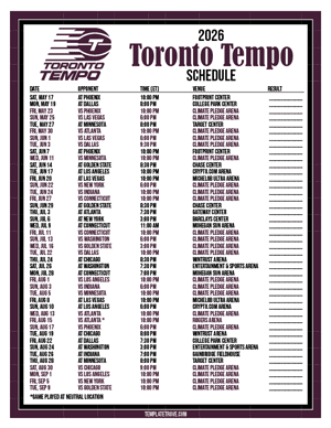 Toronto Tempo 2026
 Printable Basketball Schedule