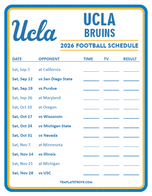 UCLA Bruins Football 2026
 Printable Schedule - Style 3