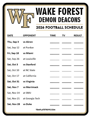 Wake Forest Demon Deacons Football 2026
 Printable Schedule - Style 3
