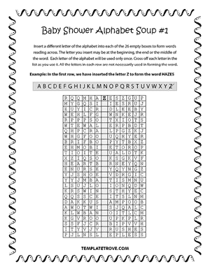Printable Baby Shower Alphabet Soup Puzzle #1