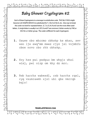 Printable Baby Shower Cryptogram Puzzle #2