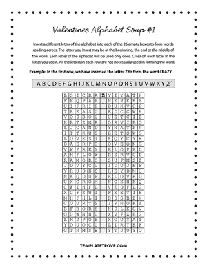 Printable Valentines Alphabet Soup Puzzle #1