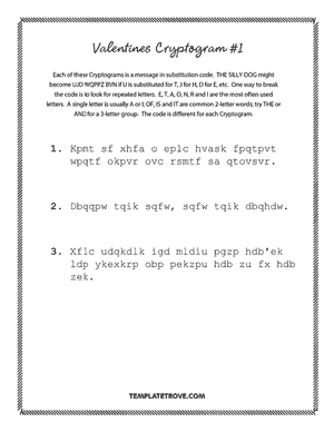 Printable Valentines Cryptogram Puzzle #1