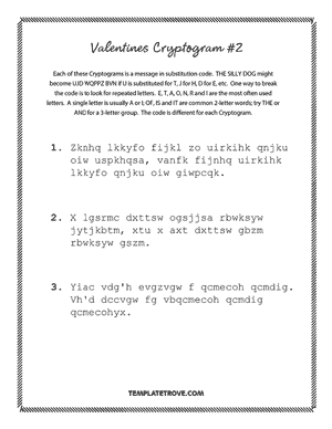 Printable Valentines Cryptogram Puzzle #2