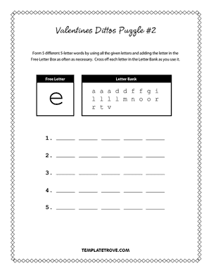 Printable Valentines Dittos Puzzle #2
