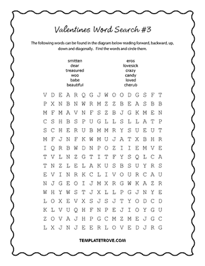 Printable Valentines Word Search Puzzle #3