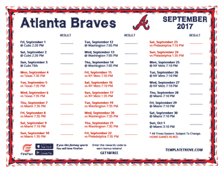 September 2017 Atlanta Braves Printable Schedule