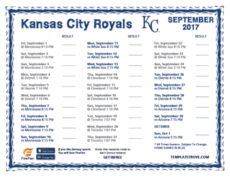 September 2017 Kansas City Royals Printable Schedule