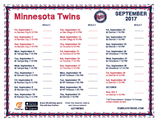 September 2017 Minnesota Twins Printable Schedule