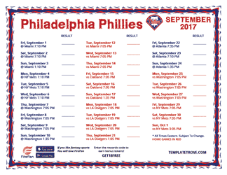 September 2017 Philadelphia Phillies Printable Schedule