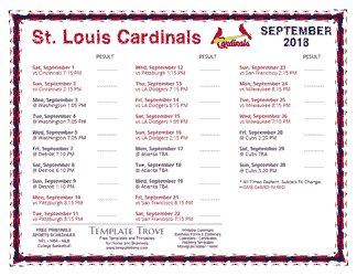 September 2018 St. Louis Cardinals Printable Schedule