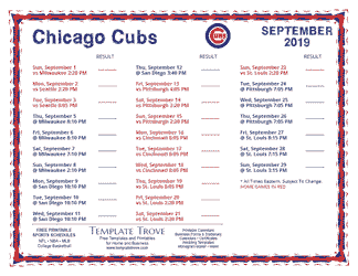 September 2019 Chicago Cubs Printable Schedule
