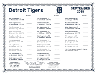 September 2019 Detroit Tigers Printable Schedule