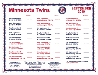 September 2019 Minnesota Twins Printable Schedule