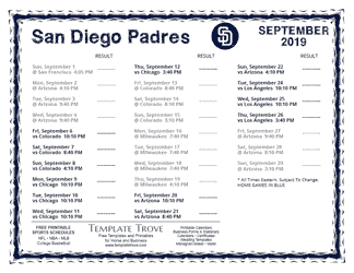September 2019 San Diego Padres Printable Schedule