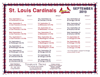 September 2019 St. Louis Cardinals Printable Schedule