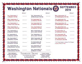 September 2019 Washington Nationals Printable Schedule