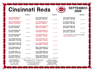 September 2020 Cincinnati Reds Printable Schedule