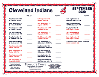 September 2020 Cleveland Indians Printable Schedule