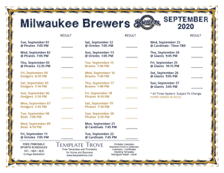 September 2020 Milwaukee Brewers Printable Schedule