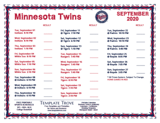 September 2020 Minnesota Twins Printable Schedule