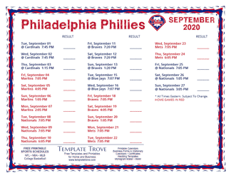 September 2020 Philadelphia Phillies Printable Schedule