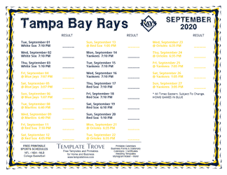 September 2020 Tampa Bay Rays Printable Schedule