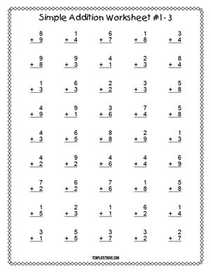 Printable Simple Addition Worksheet #1-3
