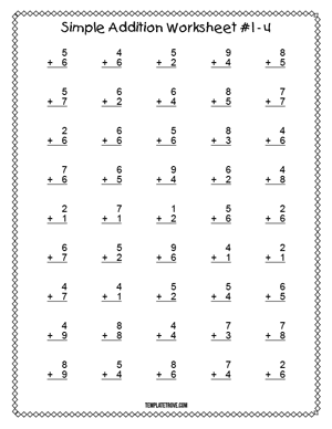 Printable Simple Addition Worksheet #1-4