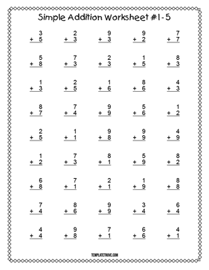 Printable Simple Addition Worksheet #1-5