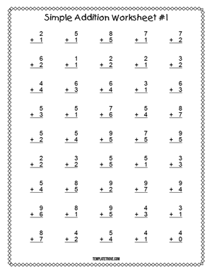 Printable Simple Addition Worksheet #1