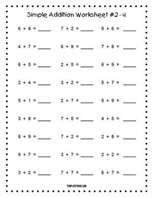 Printable Simple Addition Worksheet #2-4