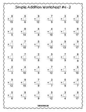 Printable Simple Addition Worksheet #4-2